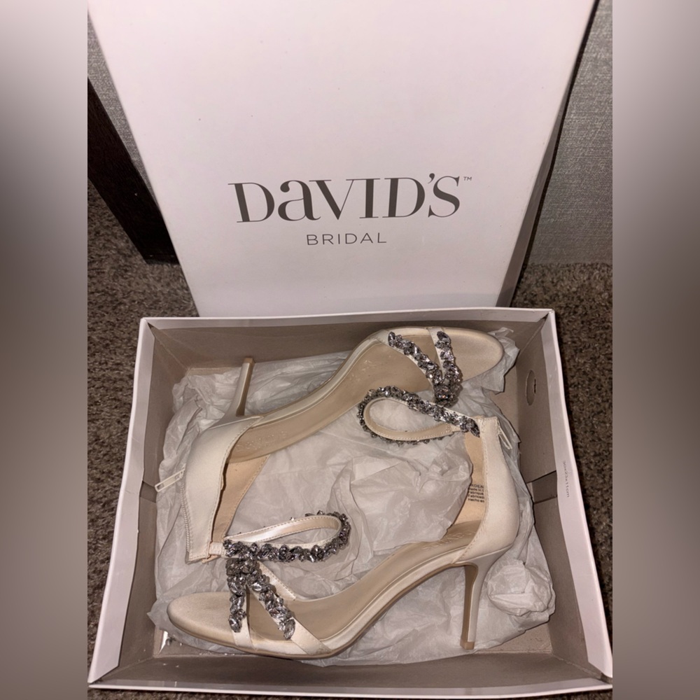 David's Bridal Ivory Rhinestone-Strap Stiletto Heels